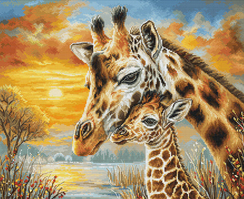 Siuvinėjimo kryželiu rinkinys „Žirafų glėbys“ 35 x 29 cm