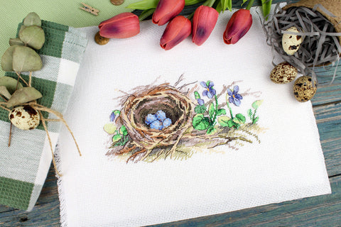 Kryželių siuvinėjimo rinkinys „Miško pakraštyje“ 12×20 cm – Aida drobė, gamtos peizažas