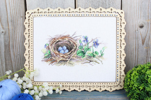 Kryželių siuvinėjimo rinkinys „Miško pakraštyje“ 12×20 cm – Aida drobė, gamtos peizažas