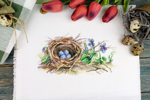 Kryželių siuvinėjimo rinkinys „Miško pakraštyje“ 12×20 cm – Aida drobė, gamtos peizažas