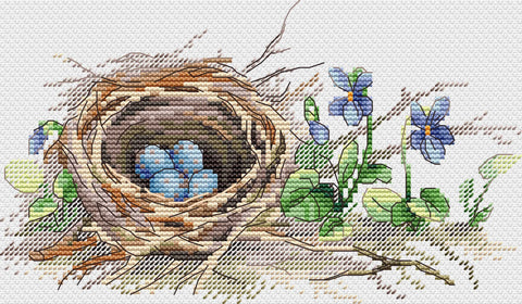 Kryželių siuvinėjimo rinkinys „Miško pakraštyje“ 12×20 cm – Aida drobė, gamtos peizažas