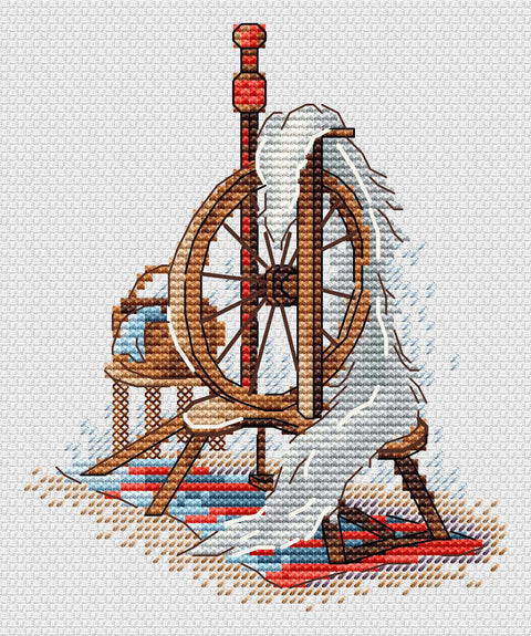 Klasikinis kryželių siuvinėjimo rinkinys „Verpimo ratelis“ 13×11 cm – pradedantiesiems