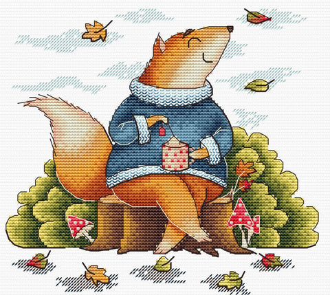 Siuvinėjimo kryželiu rinkinys „Rudens poilsis“ – 18x19 cm dekoratyvinis paveikslas