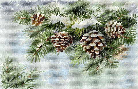 Siuvinėjimo kryželiu rinkinys „Apsnigta šaka“ 18 x 26 cm