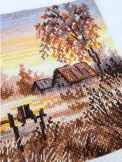 Siuvinėjimo kryželiu rinkinys „Kaimo romantika“ 14 x 14 cm