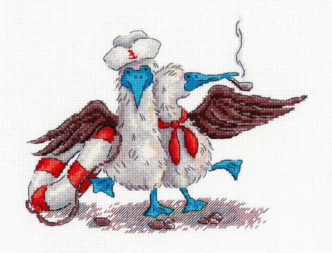 Kryželiu siuvinėjamas rinkinys „Laimingi jūreiviai“ 14x17 cm SNV-896