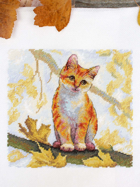 Kryželiu siuvinėjimo rinkinys „Pūkuota ruda katė“ 19×19 cm SNV-908