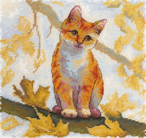 Kryželiu siuvinėjimo rinkinys „Pūkuota ruda katė“ 19×19 cm SNV-908