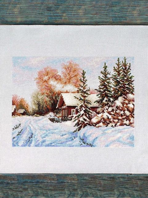 „Kaimo gatvė“ siuvinėjimas kryželiu – rinkinys 22×28 cm, peizažas namų interjerui