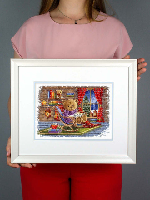 Kryželiu siuvinėjimo rinkinys „Su mėgstama knyga“ – skaitymo tema, 20 × 25 cm