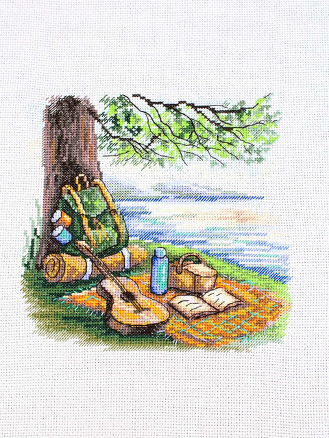 Siuvinėjimo kryželiu rinkinys „Turistų stotelė“ 16 x 16 cm