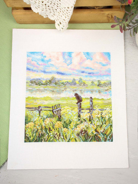 Kryželiu siuvinėjimo rinkinys „Vasariška pastoralė“ vasaros peizažas 22x20 cm