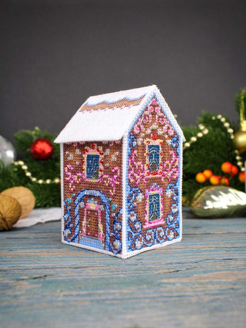 Kryželių siuvinėjimo rinkinys 3D raštuotam nameliui – žaisliukas, 11×6×6 cm