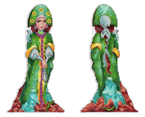 Kryželiu siuvinėjimo rinkinys „Varinės kalvos valdovė“, 20×11 cm, plastikinė kanva, PNK Kirov siūlai