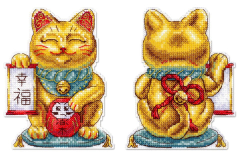 Siuvinėjimo kryželiu rinkinys „Auksinė Maneki-neko katė“ 13 x 10 cm