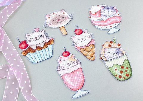 Siuvinėjimo rinkinys "Summer Kitties" Kit of 6 pcs 10x7 cm each SLETIL8089 - 🧶kaSiulai.lt
