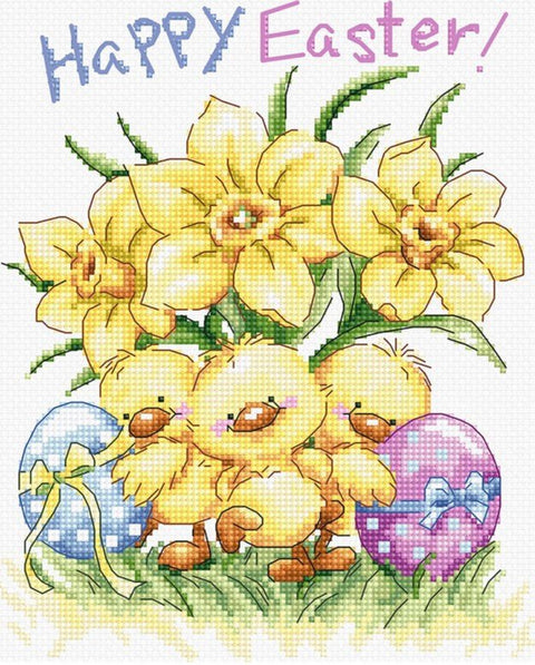 Siuvinėjimo rinkinys Three Chicks with Daffodils and Egg 15x18,5cm SLETIL8059 - 🧶kaSiulai.lt