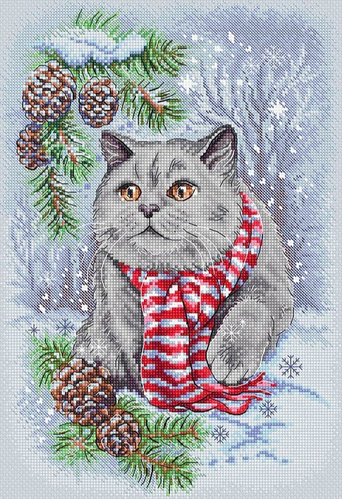 Siuvinėjimo rinkinys "Winter Cat" 19x28cm SLETIL8997 - 🧶kaSiulai.lt
