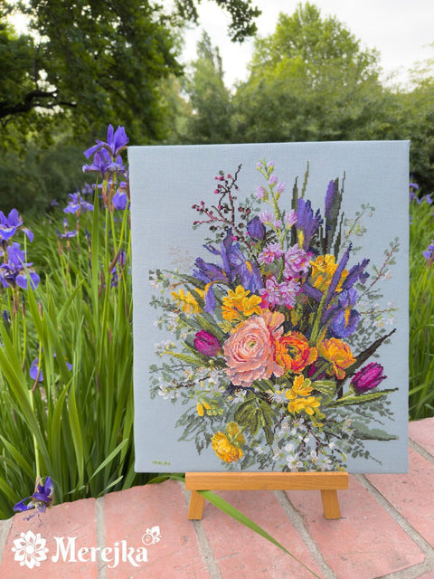 „Sodo prabudimas“ — kryželiu siuvinėjimo komplektas, 40 × 31 cm - kaSiulai.lt