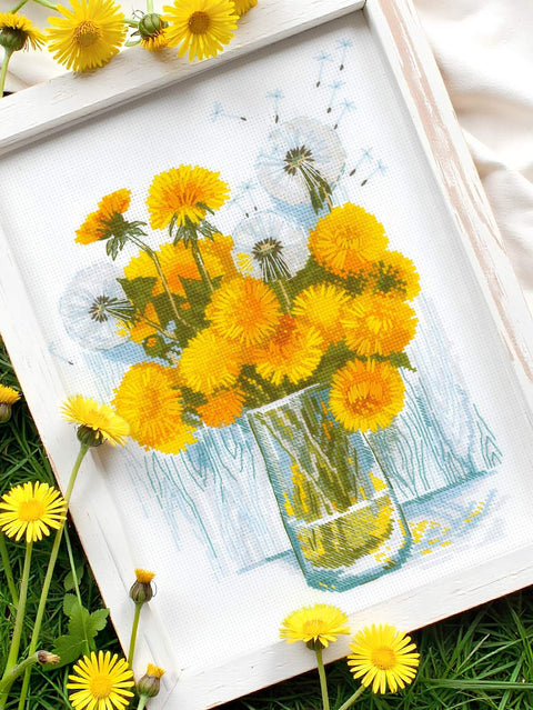 RIOLIS siuvinėjimo rinkinys "Sunny Dandelions" Nr. 2229 — Aida 14ct, 24×30 cm, 15 spalvų