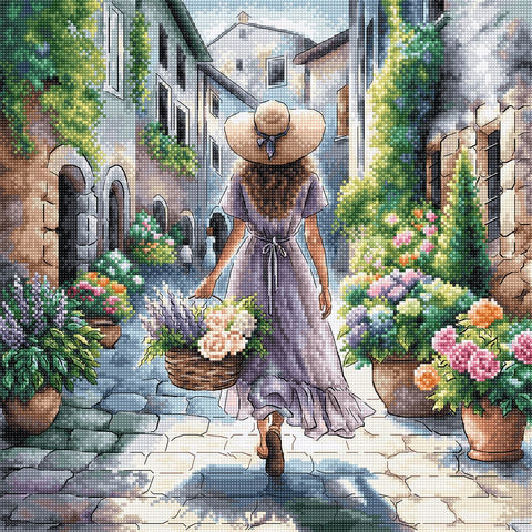 Gėlių aromatas – išskirtinis kryželiu siuvinėjimo rinkinys AVA Stitch, 28,6 × 28,6 cm
