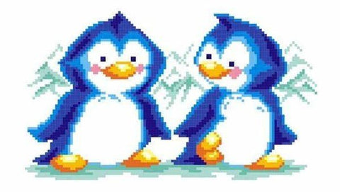 Vaikiškas siuvinėjimo komplektas „Pingvinai“ — 14 ct drobė su schema - kaSiulai.lt