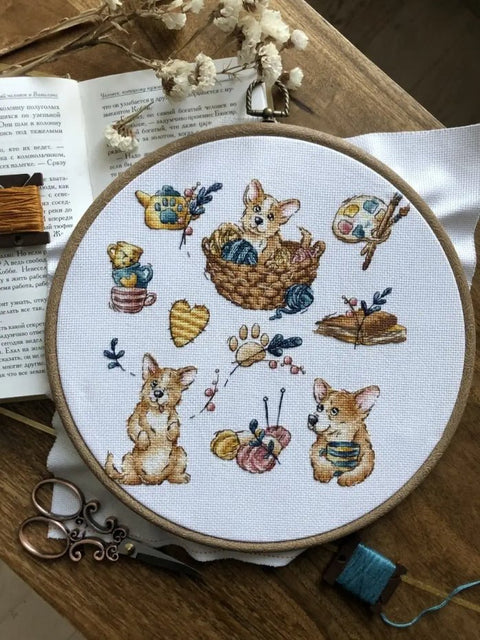 Žavingas korgis — Aida 16 ct siuvinėjimo komplektas, 21×21 cm - kaSiulai.lt