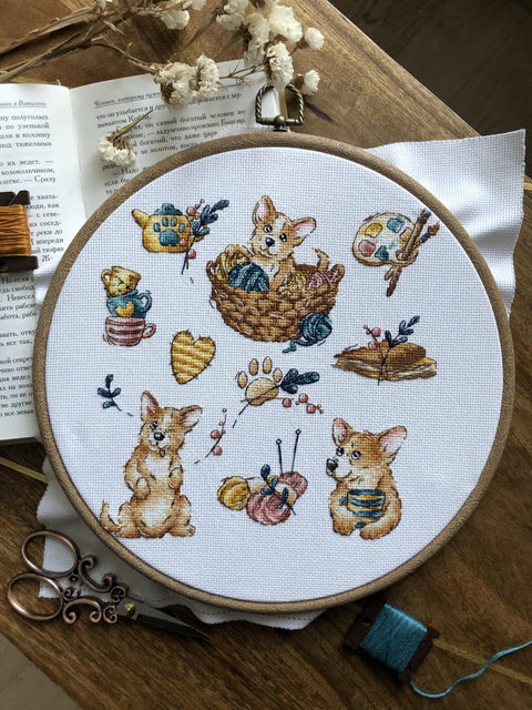 Žavingas korgis — Aida 16 ct siuvinėjimo komplektas, 21×21 cm - kaSiulai.lt