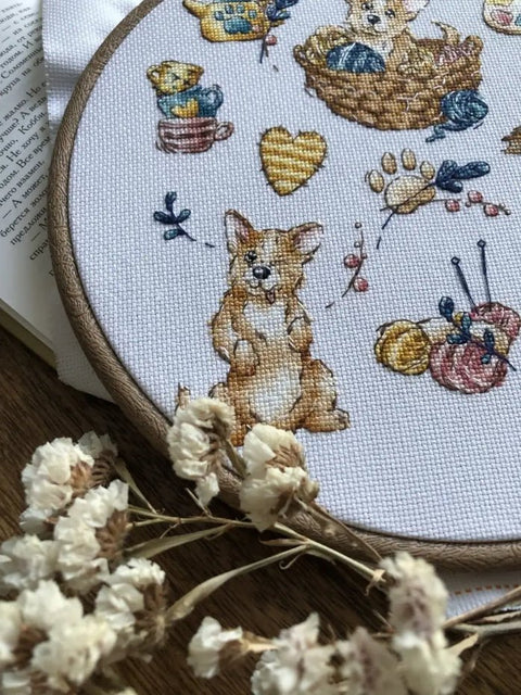 Žavingas korgis — Aida 16 ct siuvinėjimo komplektas, 21×21 cm - kaSiulai.lt