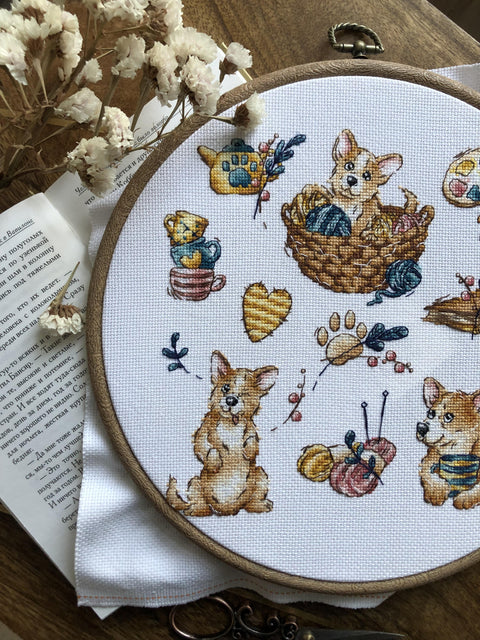 Žavingas korgis — Aida 16 ct siuvinėjimo komplektas, 21×21 cm - kaSiulai.lt