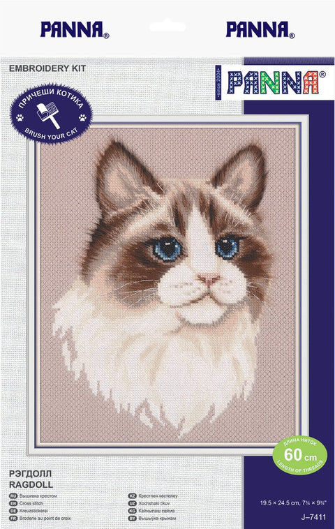 Žavingas Ragdoll katės siuvinėjimo komplektas kryželiu, 19,5×24,5 cm - kaSiulai.lt