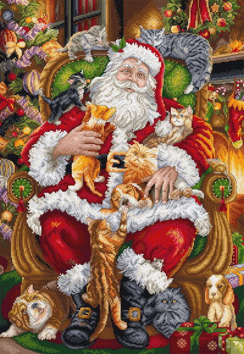 Žavingas siuvinėjimo komplektas kryželiu „Paws & Presents“, 32×46 cm - kaSiulai.lt
