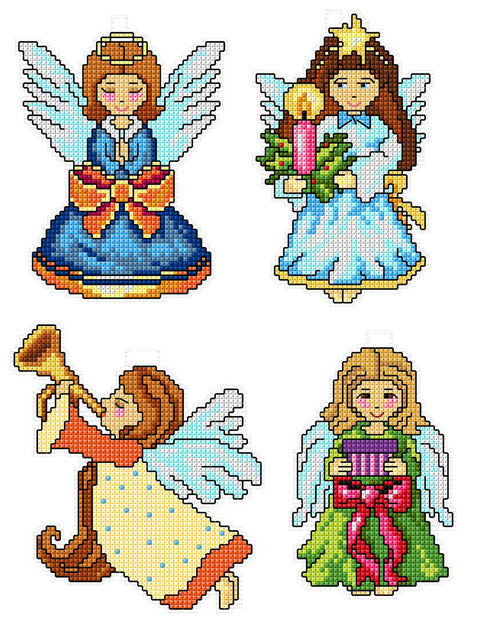 Crafting Spark siuvinėjimo rinkinys „Angelai“ — 14 ct plastikinė kanva, 25 spalvų mulinė