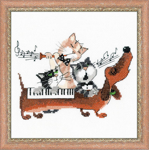 RIOLIS siuvinėjimo rinkinys "Dachshund Blues" Nr.1495 — 20×20 cm, 13 spalvų, 14 ct AIDA