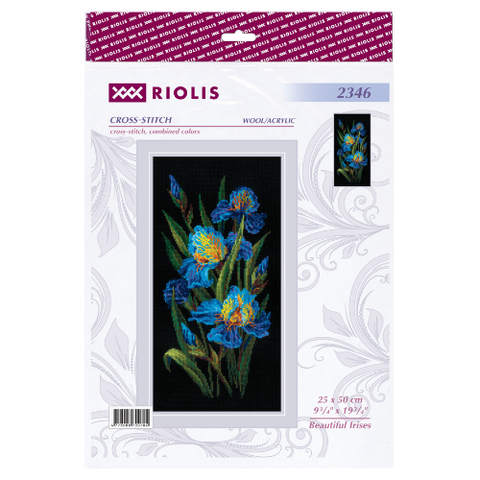 Gražios irisų gėlės, siuvinėjimo rinkinys RIOLIS 2346, juoda Aida