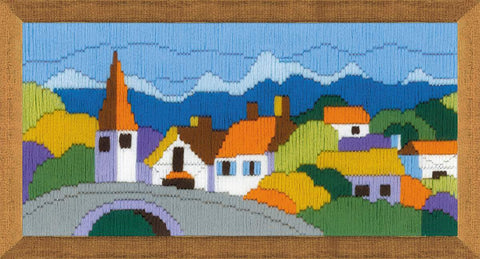 RIOLIS siuvinėjimo rinkinys "Kalnų miestelis" Nr.1630 – 24×12 cm, 14 spalvų