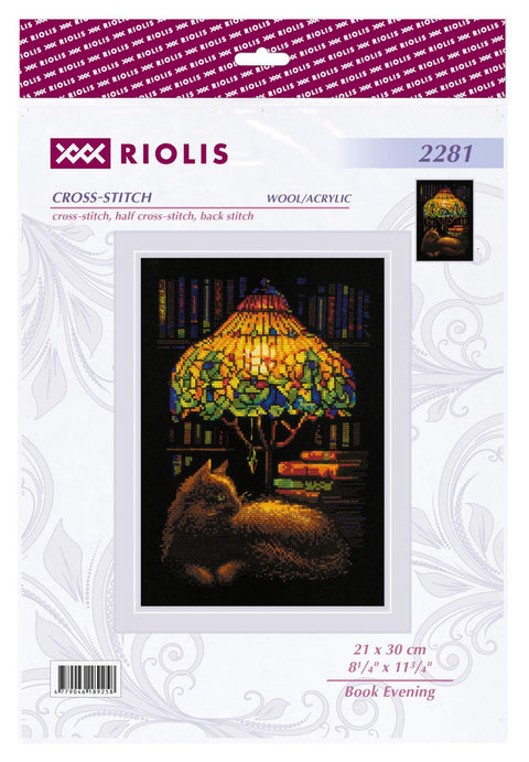 RIOLIS siuvinėjimo rinkinys "Book Evening" Nr.2281 – 14ct juoda AIDA, 21×30 cm, 16 spalvų