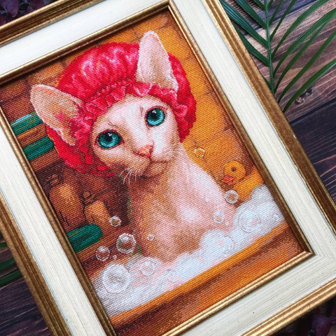 Siuvinėjimo kryželiu rinkinys „Katė vonioje“ 21 x 30 cm