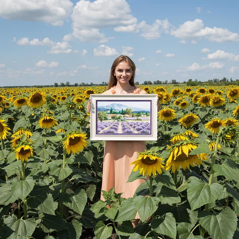 Charivna Mit kryželių siuvinėjimo rinkinys "Kalnų levandos" — Zweigart Aida 14, 42,5×26 cm