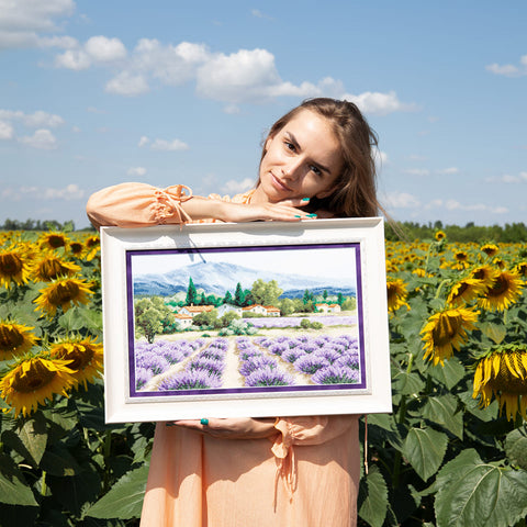 Charivna Mit kryželių siuvinėjimo rinkinys "Kalnų levandos" — Zweigart Aida 14, 42,5×26 cm