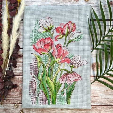 Siuvinėjimo blackwork rinkinys „Grakščios tulpės“ 21 x 30 cm