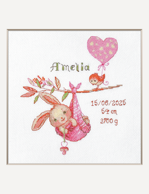 Siuvinėjimo kryželiu rinkinys „Mergaitės gimimo metrika“ 20 x 20 cm