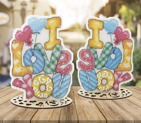Charivna Mit siuvinėjimo kryželiu rinkinys „Myliu tave“ – Valentino dienos motyvas su karoliukais