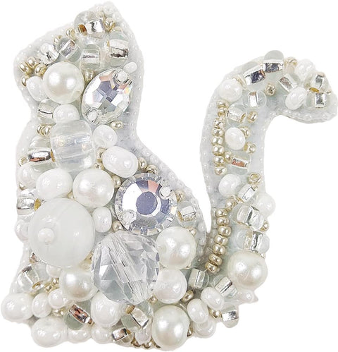 Karoliukų siuvinėjimo rinkinys brošei „Katė“ su kristalų akcentais