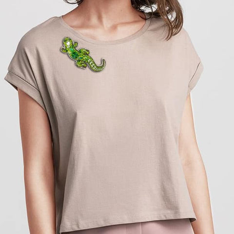 Charivna Mit karoliukų siuvinėjimo rinkinys brožei „Driežas“ (Crystal Art), 10×4,5 cm