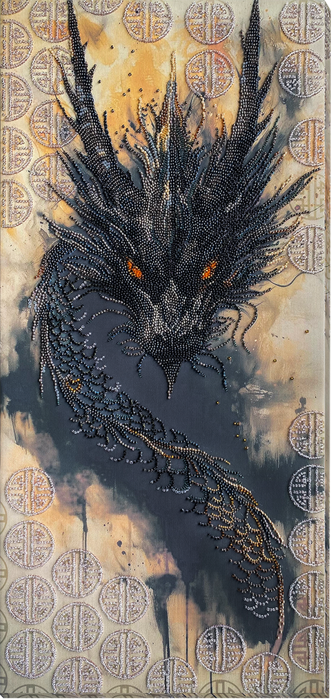 Karoliukų siuvinėjimo paveikslo rinkinys „Prabudusi legenda“, 30×60 cm drobė