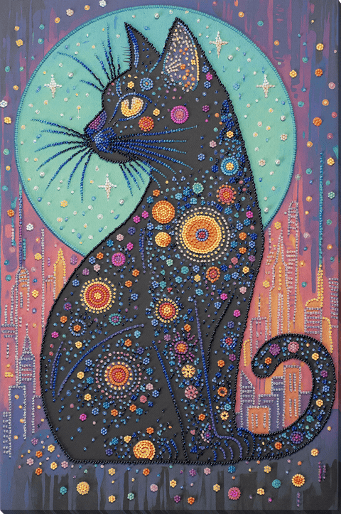 Karoliukų siuvinėjimo rinkinys „Žvaigždžių žvilgsnis“ 30x45 cm gyvūnų motyvo paveikslui ant drobės
