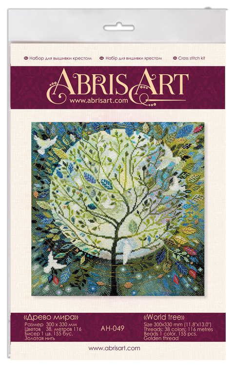 Abris Art siuvinėjimo kryželiu rinkinys „Pasaulio medis“ — kanva 14 ct, 38 spalvų, 30×33 cm