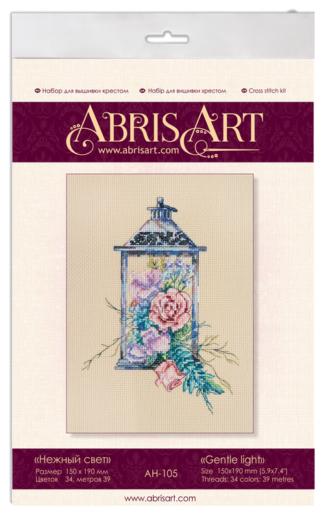 Abris Art siuvinėjimo rinkinys „Švelni šviesa“ — Aida 14 (15×19 cm), 34 spalvų