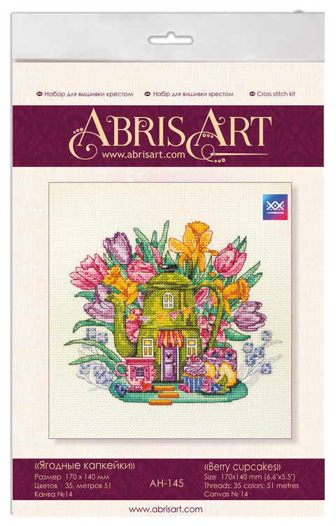 Abris Art kryželių rinkinys "Uogų keksiukai" 14 ct, 17×14 cm, 35 spalvų